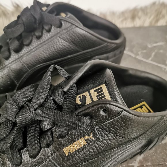 Puma Mules Cali Black / Gold Slip Ons - Picture 2 of 7